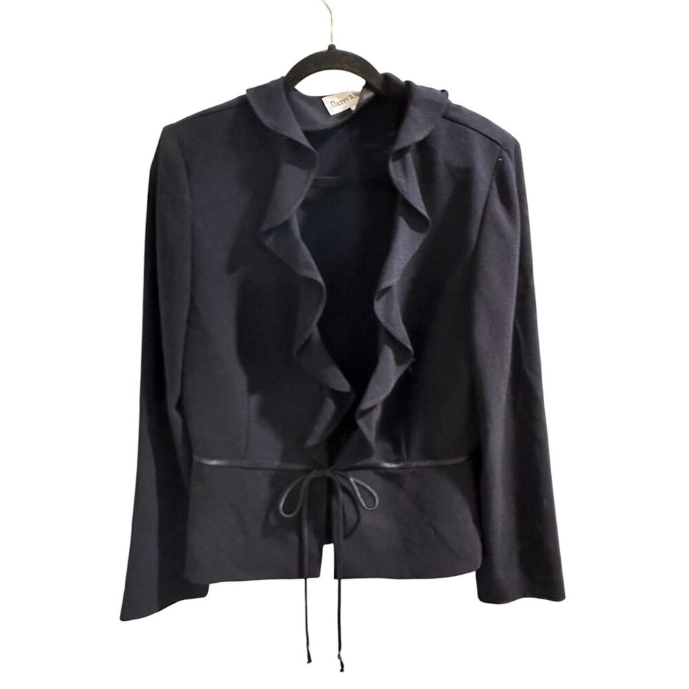 🍒 2/$20 Navy Danny & Nicole Womens Ruffle Trim Blazer With Tie Closure Size 12